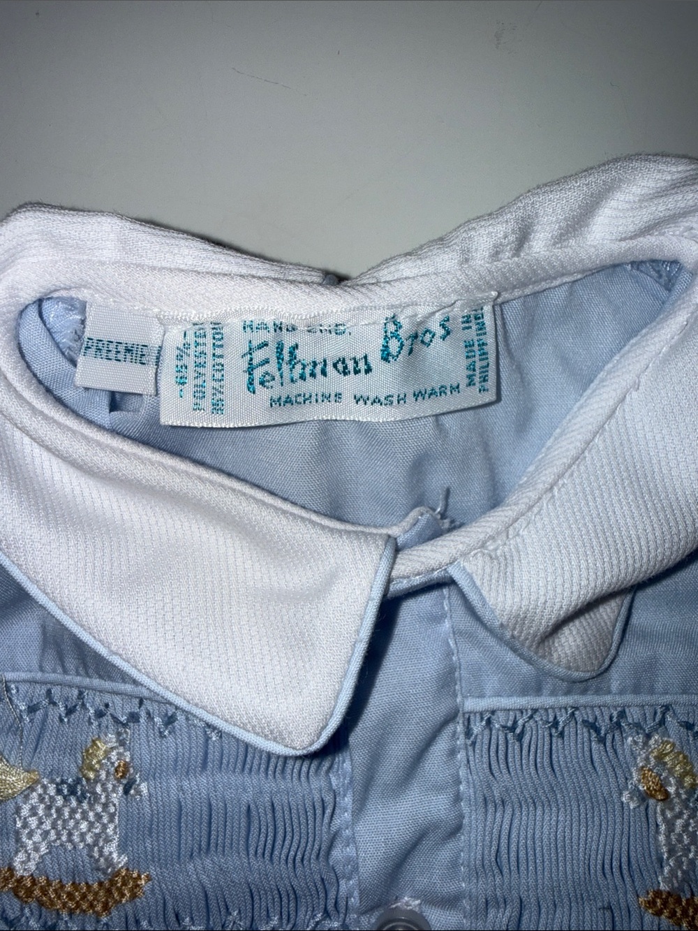Feltman Bros Light Blue Smocked Two Piece Hand Embr Set with Horse Motif Preemie - Picture 2 of 4